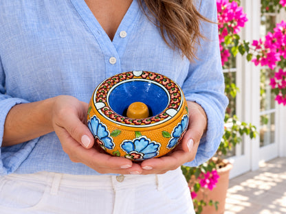Handmade Ceramic Ashtray with Lid, 5 Inch Hand Painted Floral Outdoor Ashtray