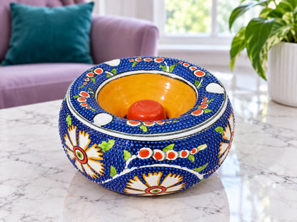 Handmade Ceramic Ashtray with Lid, 5 Inch Hand Painted Floral Outdoor Ashtray