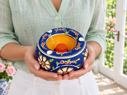 Handmade Ceramic Ashtray with Lid, 5 Inch Hand Painted Floral Outdoor Ashtray