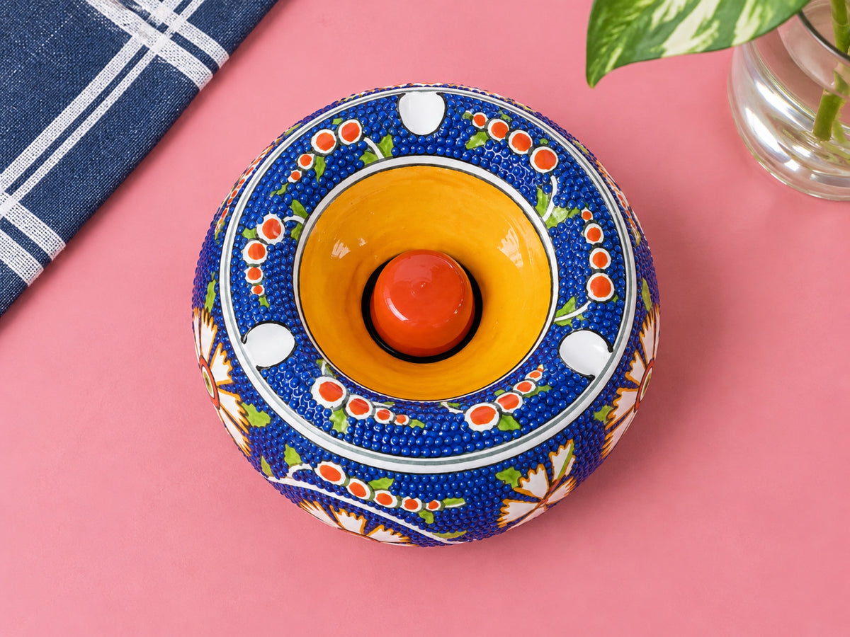 Handmade Ceramic Ashtray with Lid, 5 Inch Hand Painted Floral Outdoor Ashtray