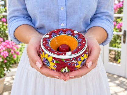 Handmade Ceramic Ashtray with Lid, 5 Inch Hand Painted Floral Outdoor Ashtray