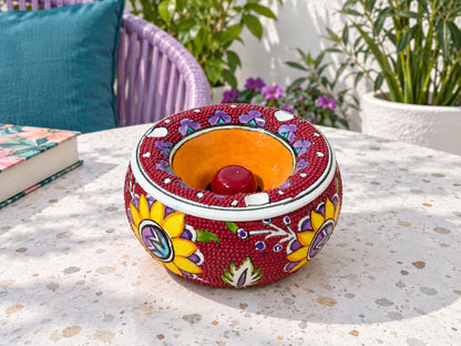 Handmade Ceramic Ashtray with Lid, 5 Inch Hand Painted Floral Outdoor Ashtray