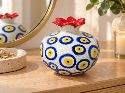 Ceramic Pomegranate Vase, 4 Inch Textured Decorative Ornament