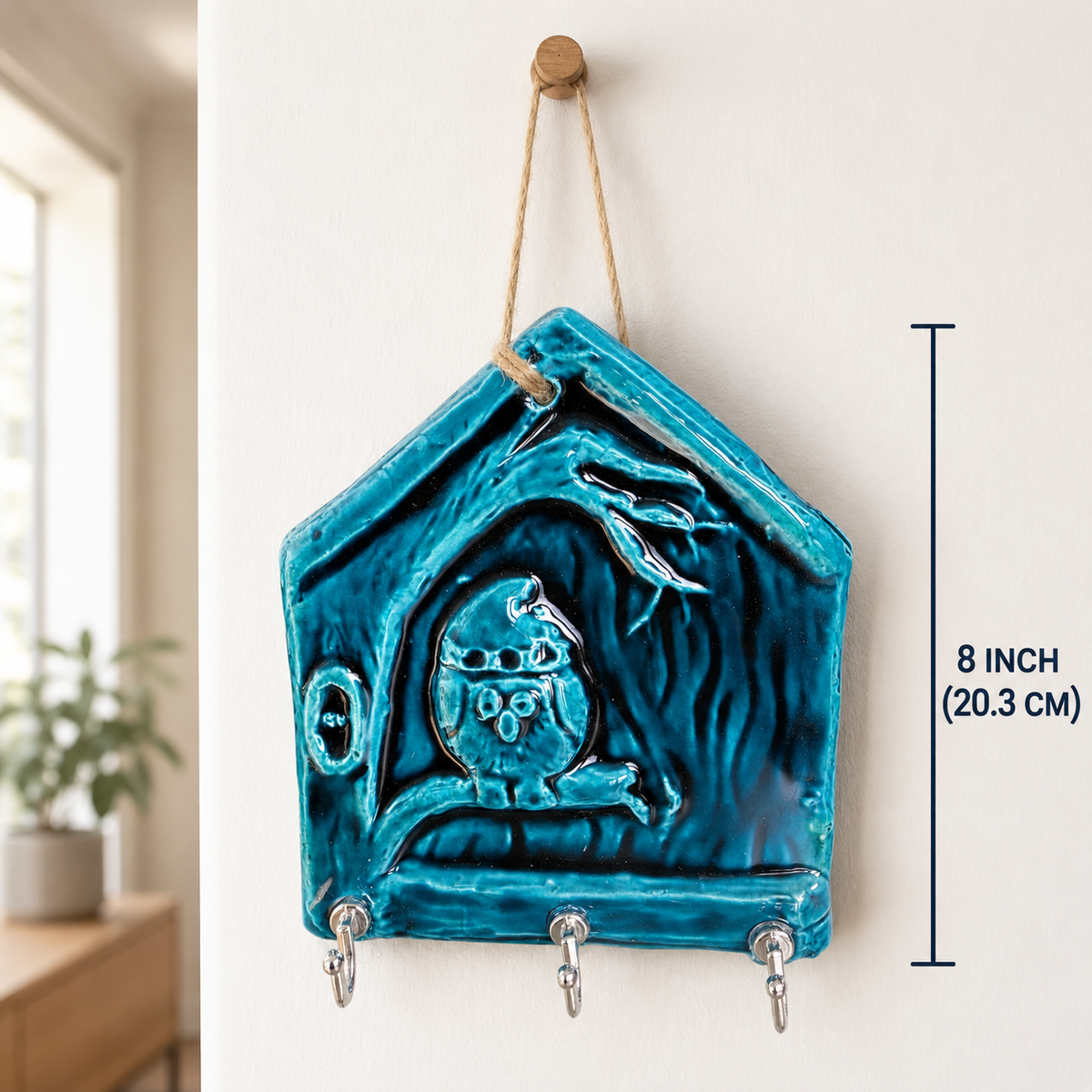 Handmade Ceramic House Key Holder for Wall, Turquoise Entryway Key Rack Housewarming Gift
