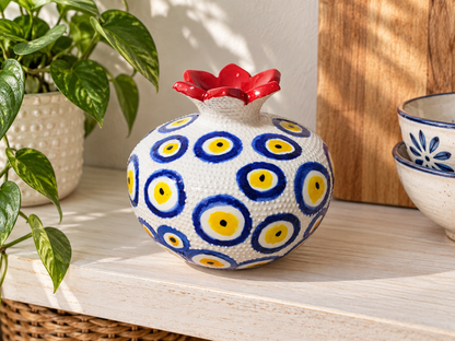 Ceramic Pomegranate Vase, 4 Inch Textured Decorative Ornament