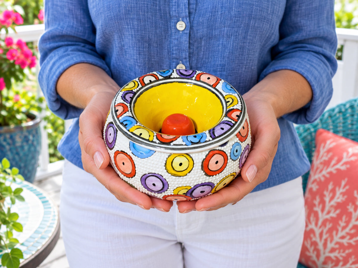 Handmade Ceramic Ashtray with Lid, 5 Inch Hand Painted Floral Outdoor Ashtray