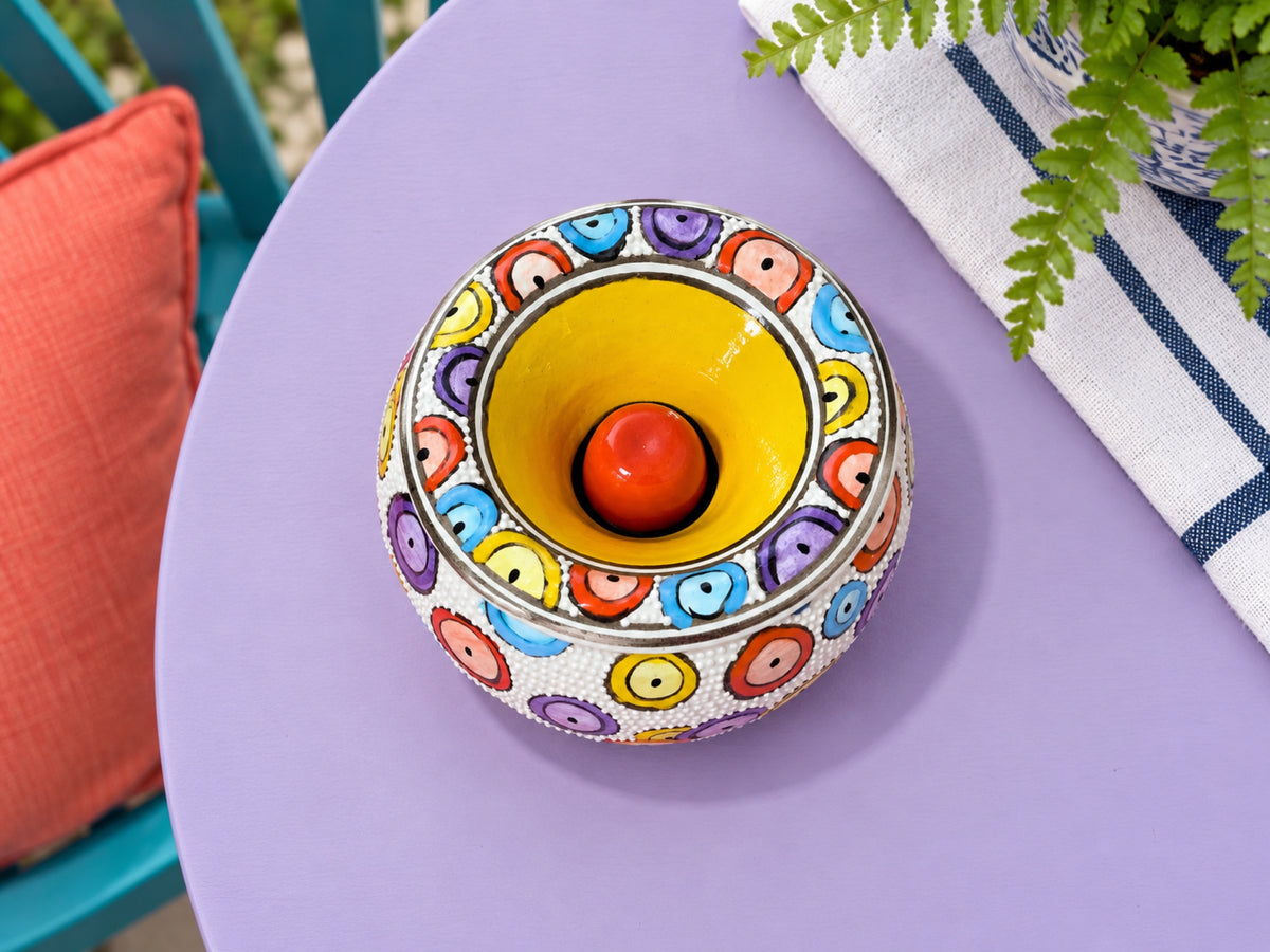 Handmade Ceramic Ashtray with Lid, 5 Inch Hand Painted Floral Outdoor Ashtray