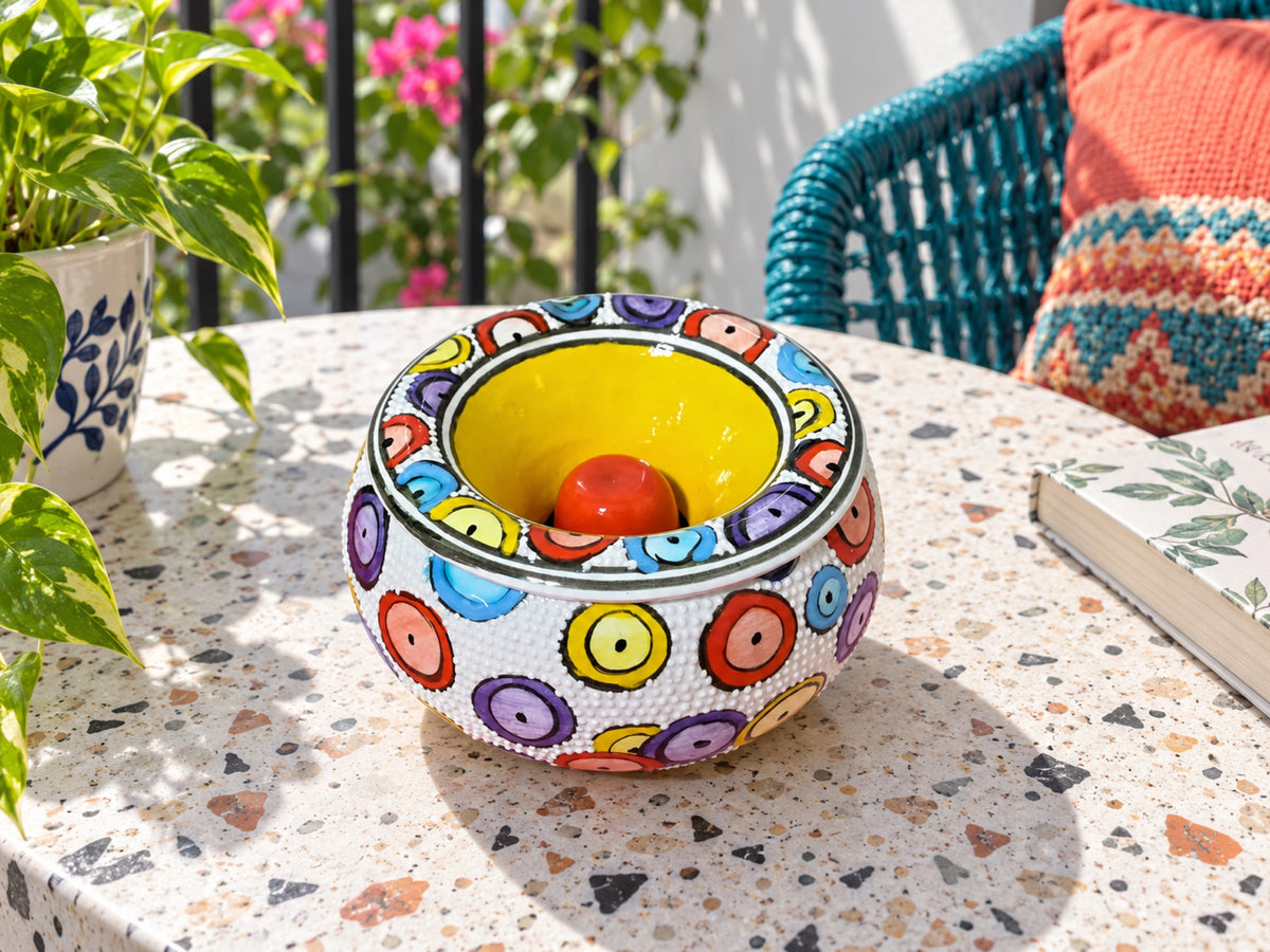 Handmade Ceramic Ashtray with Lid, 5 Inch Hand Painted Floral Outdoor Ashtray