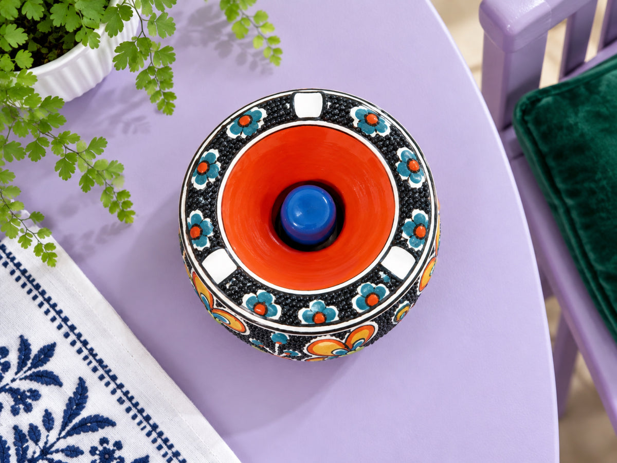 Handmade Ceramic Ashtray with Lid, 5 Inch Hand Painted Floral Outdoor Ashtray