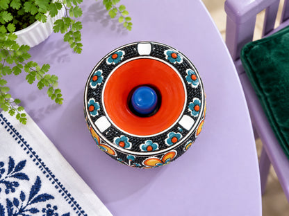 Handmade Ceramic Ashtray with Lid, 5 Inch Hand Painted Floral Outdoor Ashtray