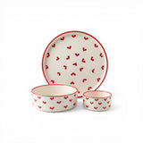 Heart Design Dinnerware Set, Turkish Ceramic Tableware Set, 3 Piece Dining Set