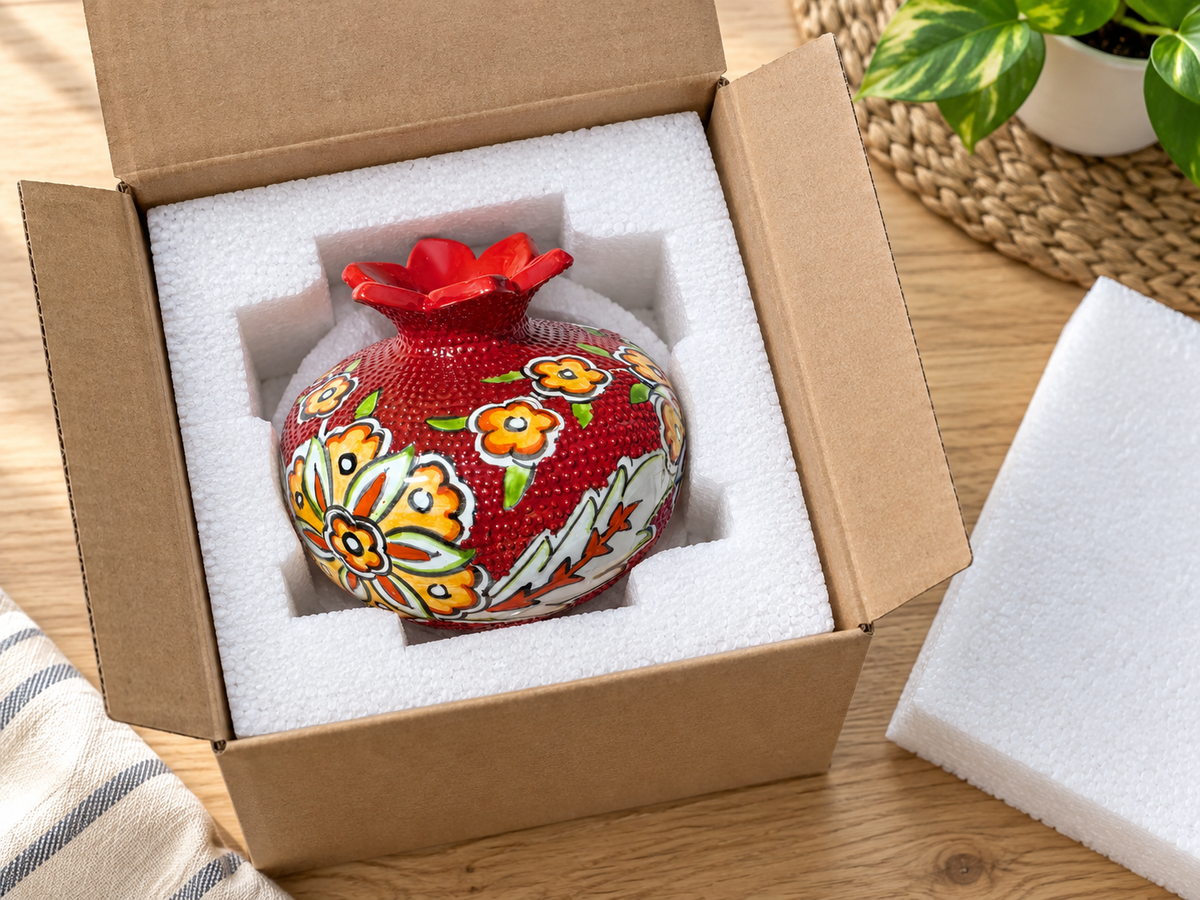 Ceramic Pomegranate Vase, 4 Inch Textured Decorative Ornament