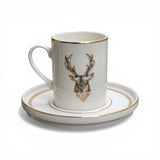 Gold Rim Porcelain Coffee Cup, Deer Head Espresso Cup & Saucer Set, 4 oz Demitasse Set
