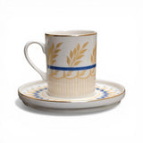 Gold Rim Porcelain Coffee Cup, Blue Gold Leaf Pattern Espresso Cup & Saucer Set, 4 oz Demitasse Set