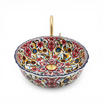 Ottoman Garden Ceramic Vessel Sink, Handpainted Bathroom Basin