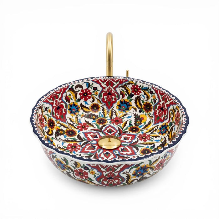 Ottoman Garden Ceramic Vessel Sink, Handpainted Bathroom Basin