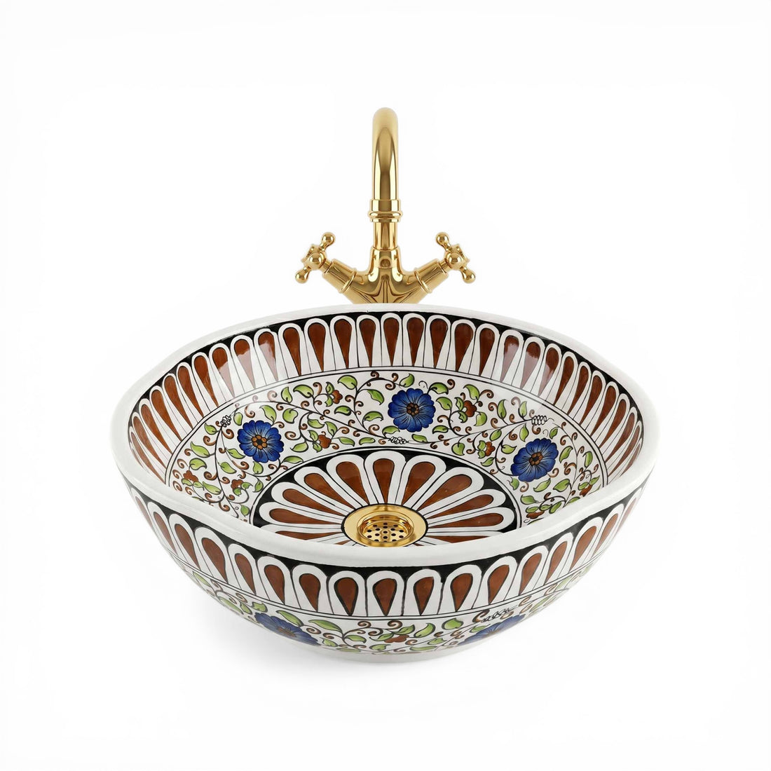 Royal Garden Ceramic Vessel Sink, Handpainted Bathroom Basin