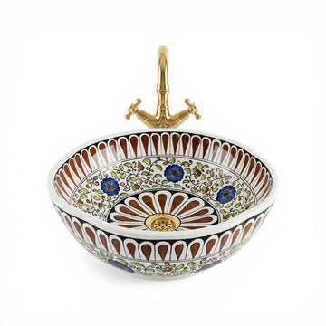 Royal Garden Ceramic Vessel Sink, Handpainted Bathroom Basin