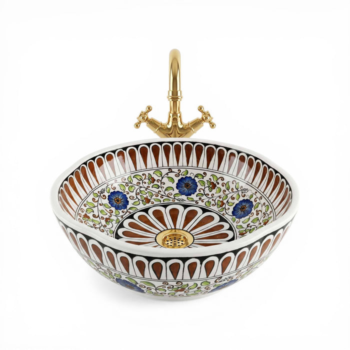 Royal Garden Ceramic Vessel Sink, Handpainted Bathroom Basin