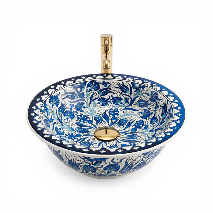 Ottoman Garden Ceramic Vessel Sink, Handpainted Bathroom Basin