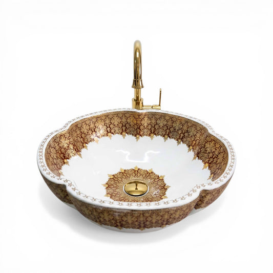 Imperial Floral Ceramic Vessel Sink, Handpainted Bathroom Basin