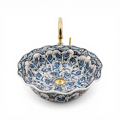 Sultan's Garden Ceramic Vessel Sink, Handpainted Bathroom Basin