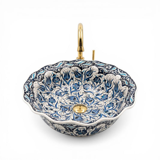 Sultan's Garden Ceramic Vessel Sink, Handpainted Bathroom Basin
