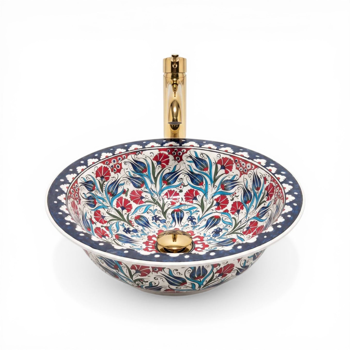 Tulip Garden Ceramic Vessel Sink, Handpainted Bathroom Basin