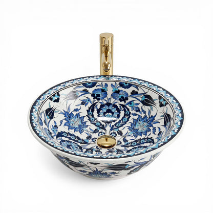 Iznik Heritage Ceramic Vessel Sink, Handpainted Bathroom Basin