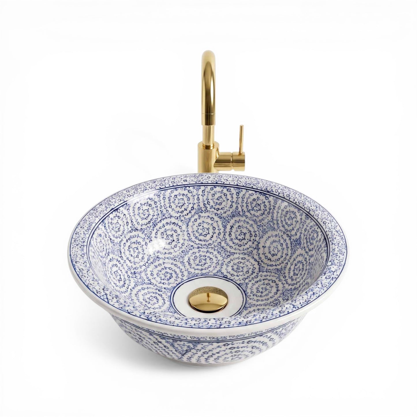 Whirling Dervish Spiral Ceramic Vessel Sink, Handpainted Bathroom Basin