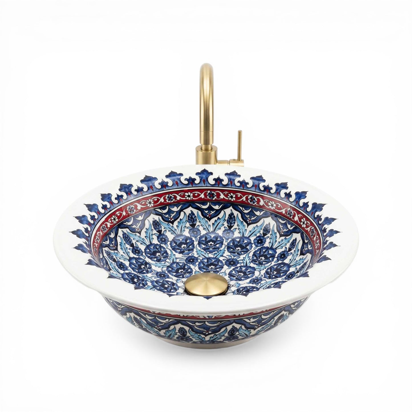 Imperial Blossom Ceramic Vessel Sink, Handpainted Bathroom Basin