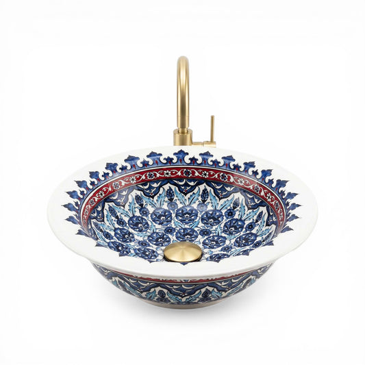 Imperial Blossom Ceramic Vessel Sink, Handpainted Bathroom Basin