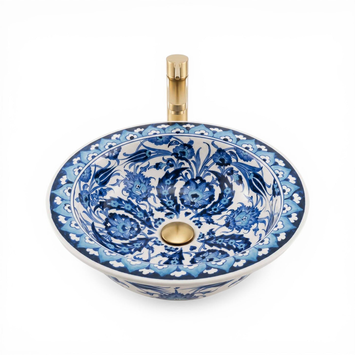 Moonlit Garden Ceramic Vessel Sink, Handpainted Bathroom Basin