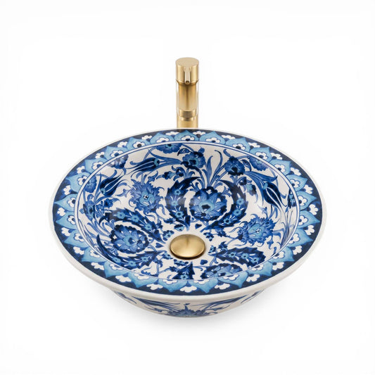 Moonlit Garden Ceramic Vessel Sink, Handpainted Bathroom Basin