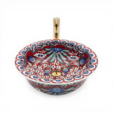 Crimson Tulip Garden Ceramic Vessel Sink, Handpainted Bathroom Basin