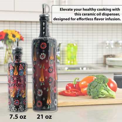 Ceramic Oil Dispenser, 7.5 Oz Olive Oil Dispener, Black Oil Bottle
