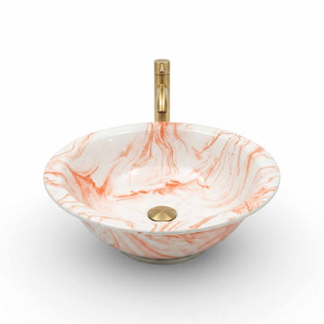 Blush Marble Swirl Ceramic Vessel Sink, Handpainted Bathroom Basin