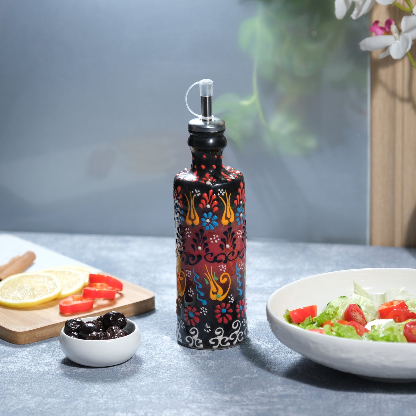 Ceramic Oil Dispenser, 7.5 Oz Olive Oil Dispener, Black Oil Bottle