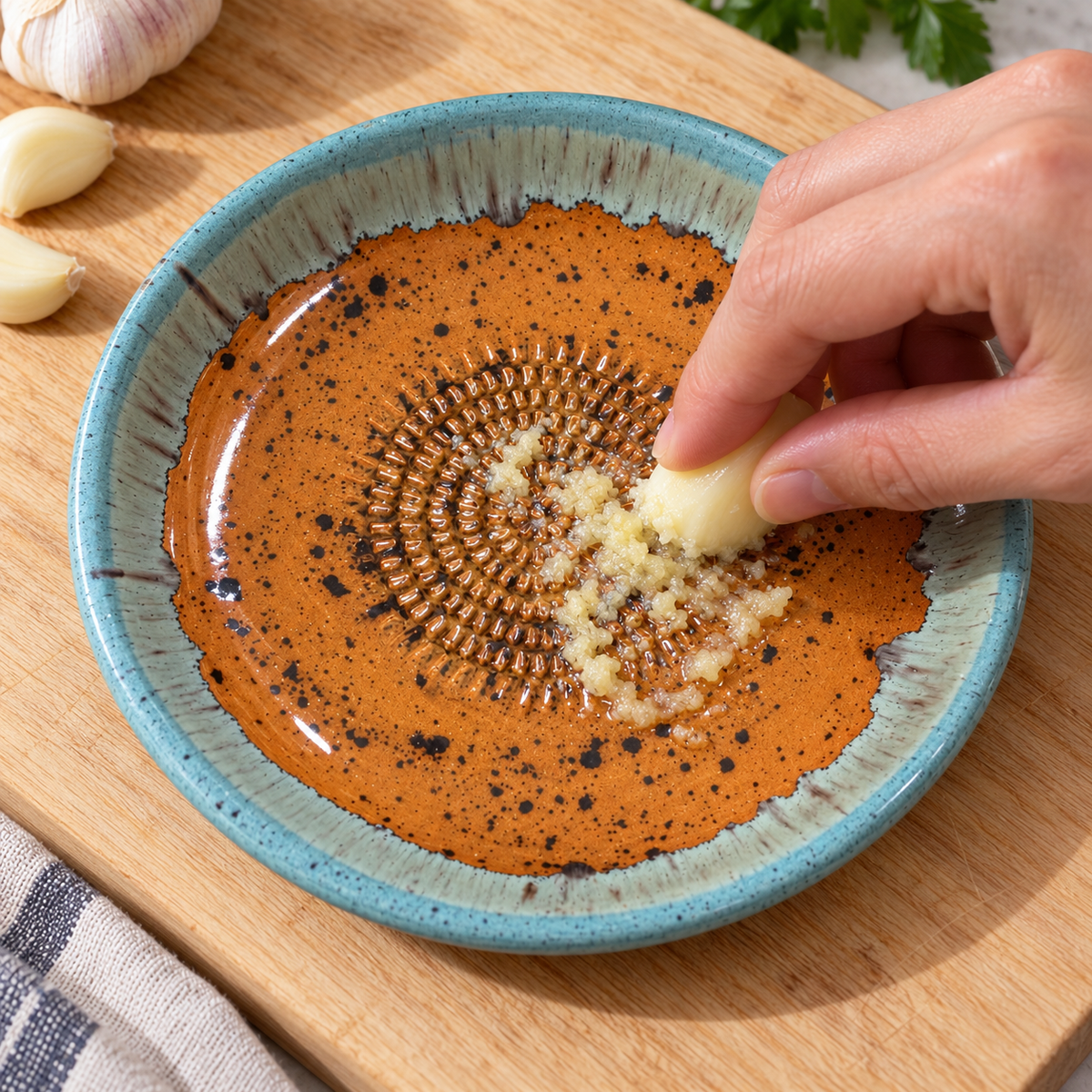 Garlic Grater Bowl, Caramel Ceramic Grater Plate, 7" Ceramic Garlic Grinder, Decorative Grater Bowl