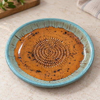 Garlic Grater Bowl, Caramel Ceramic Grater Plate, 7" Ceramic Garlic Grinder, Decorative Grater Bowl