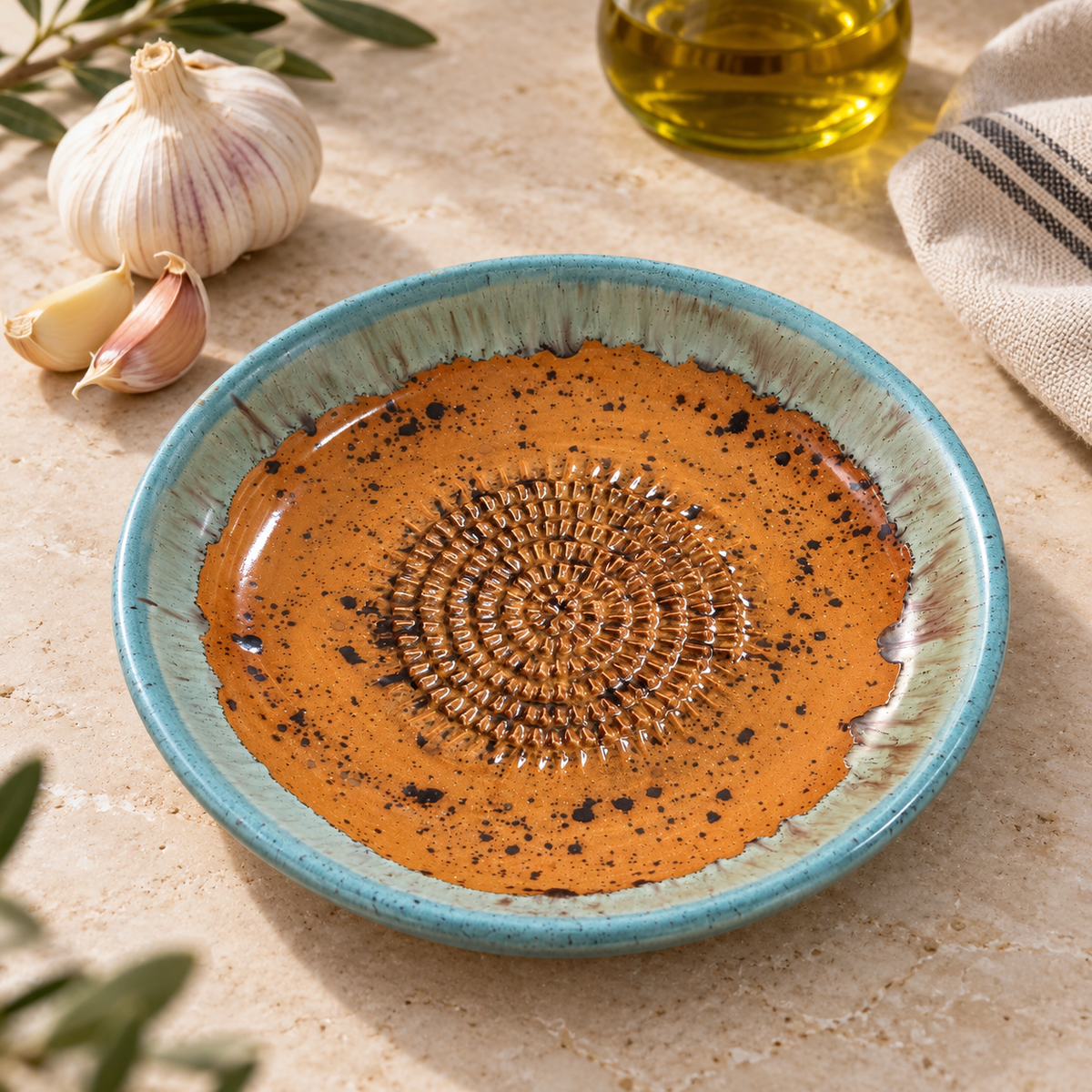 Garlic Grater Bowl, Caramel Ceramic Grater Plate, 7" Ceramic Garlic Grinder, Decorative Grater Bowl