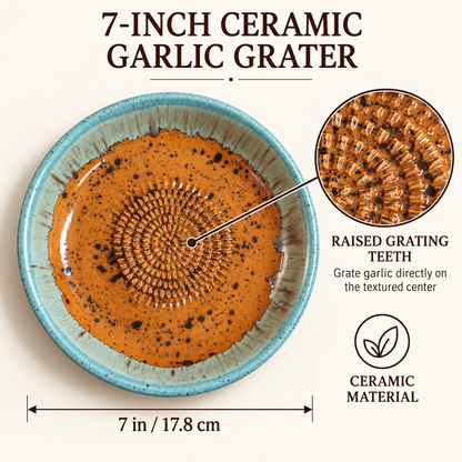 Garlic Grater Bowl, Caramel Ceramic Grater Plate, 7" Ceramic Garlic Grinder, Decorative Grater Bowl
