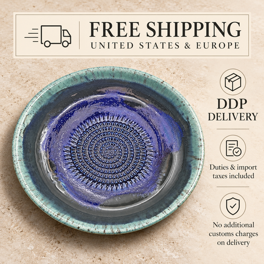 Cosmos Blue glazed ceramic grater bowl, 7 inch garlic and ginger grater – photo 2