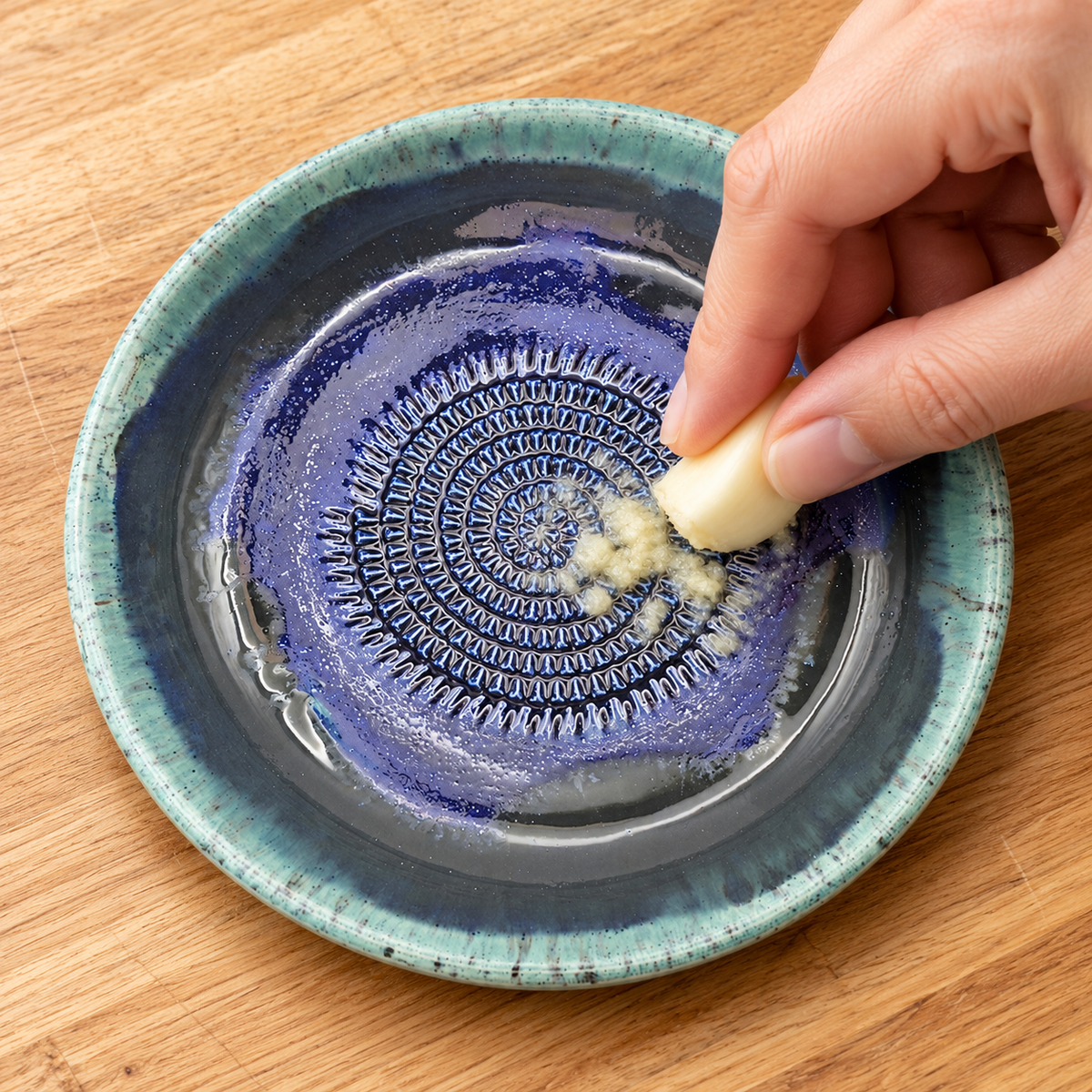 Garlic Grater Bowl, Cosmos Blue Ceramic Grater Plate, 7" Ceramic Garlic Grinder, Decorative Grater Bowl
