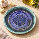 Garlic Grater Bowl, Cosmos Blue Ceramic Grater Plate, 7" Ceramic Garlic Grinder, Decorative Grater Bowl