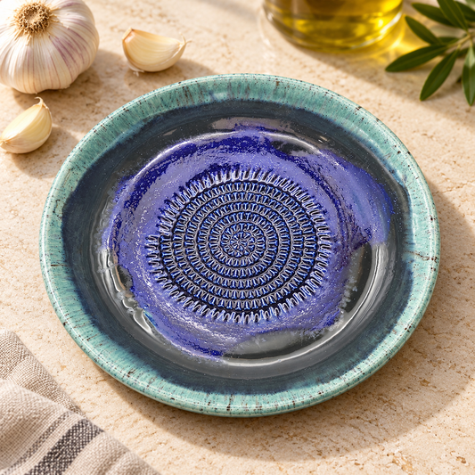 Cosmos Blue glazed ceramic grater bowl, 7 inch garlic and ginger grater