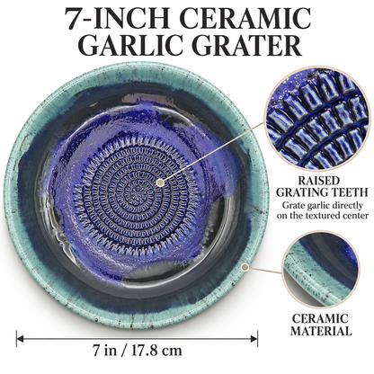 Garlic Grater Bowl, Cosmos Blue Ceramic Grater Plate, 7" Ceramic Garlic Grinder, Decorative Grater Bowl