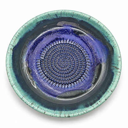 Garlic Grater Bowl, Cosmos Blue Ceramic Grater Plate, 7" Ceramic Garlic Grinder, Decorative Grater Bowl