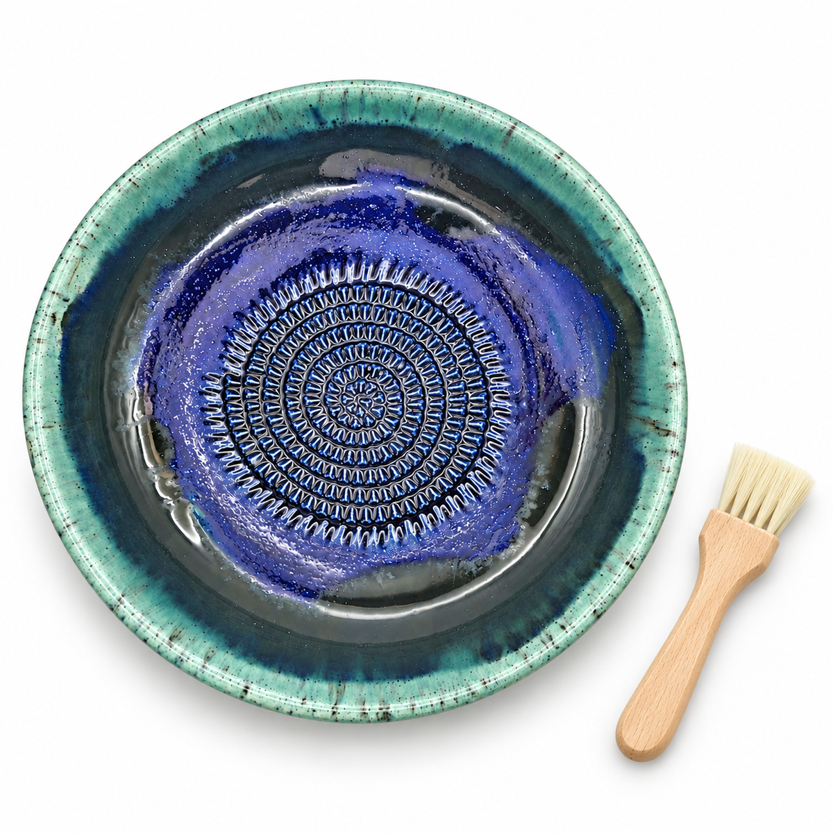 Garlic Grater Bowl, Cosmos Blue Ceramic Grater Plate, 7" Ceramic Garlic Grinder, Decorative Grater Bowl