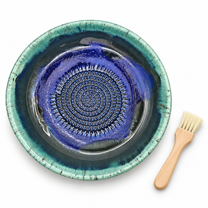 Garlic Grater Bowl, Cosmos Blue Ceramic Grater Plate, 7" Ceramic Garlic Grinder, Decorative Grater Bowl